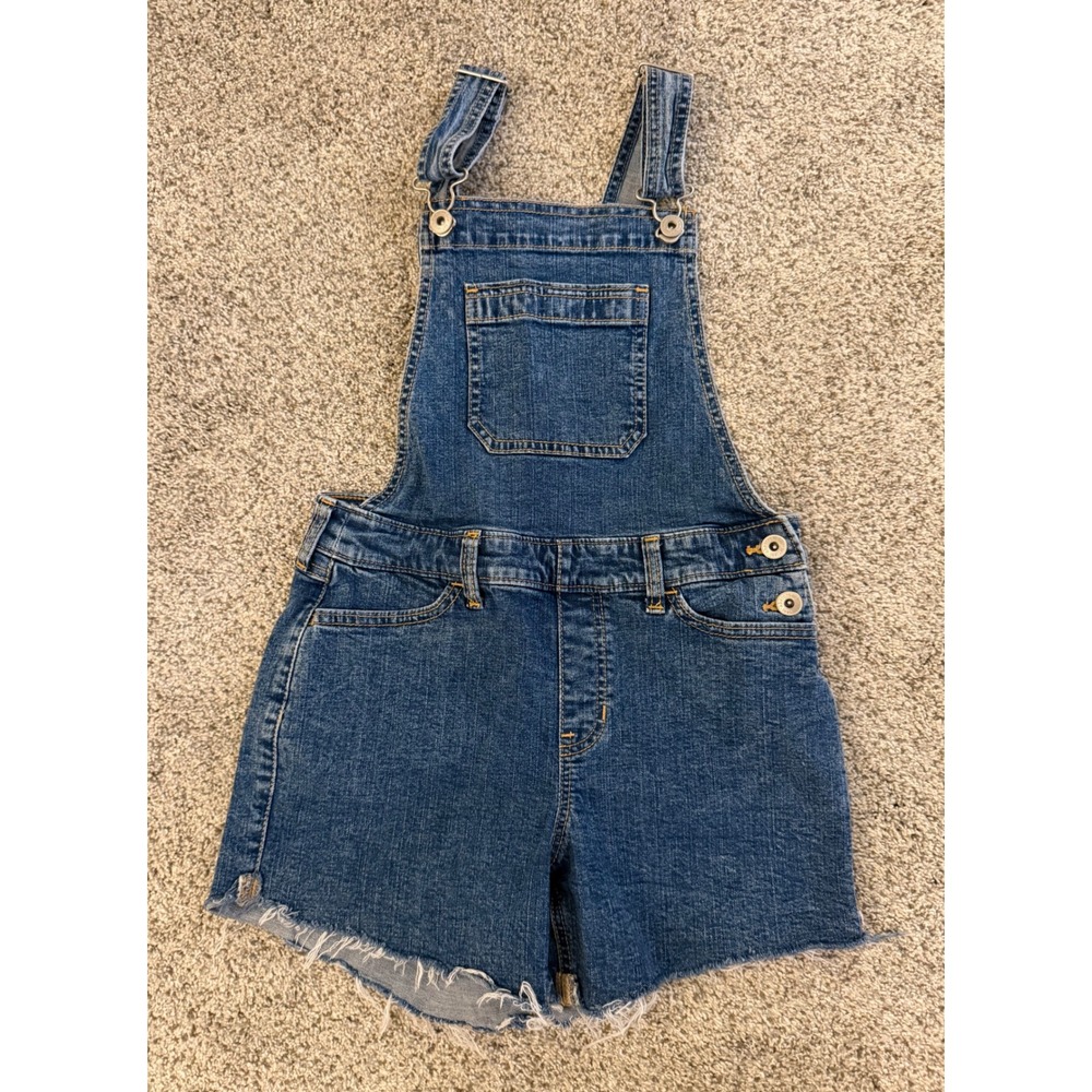 Abercrombie Kids Girls Medium Wash Denim Shortalls Raw Hem Size 11/12 Regular